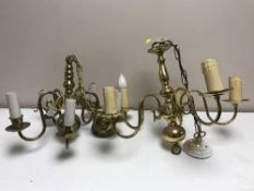 Five continental brass chandeliers