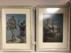 A pair of continental watercolour drawings depicting musicians and dancing figures