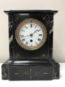 A Victorian slate and marble enamelled dial mantel clock