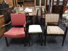 A pair of continental armchairs together with a dressing table stool