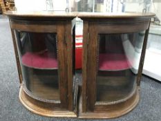 A pair of oak wall mounted glazed,