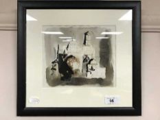 Anton Sulek : A sketch of a cathedral with overpainting, watercolour, 19 cm x 16 cm, framed.