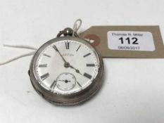 A silver open faced Waltham key wound pocket watch numbered 7,339,