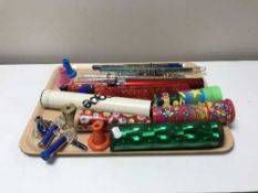 A tray of spyroscope, kaleidoscopes,