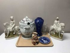 Portmerion soup tureen together with a pair of Staffordshire figures,