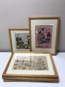 Five framed Chinese screen prints