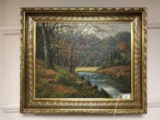 A continental oil on canvas depicting a stream