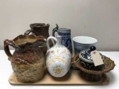 A tray of twentieth century Danish pottery jugs, water bottle,