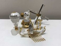 Five Swarovski crystal ornaments - Windmill, Hot air balloon,