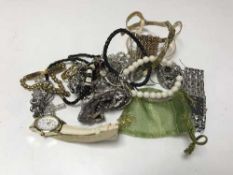 A collection of various items of costume jewellery, dress rings, wrist watches etc.