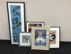 Five contemporary framed prints