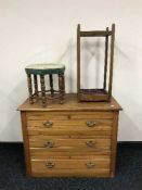 A satin walnut three drawer chest,