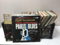 Two crates containing a large quantity of LP's including blues, jazz, musicals, Louis Armstrong,