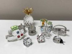 Ten Swarovski crystal ornaments - Pineapple, pair of dice,