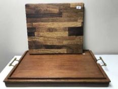 An Edwardian Mahogany Butler's tray together with a wooden chopping board