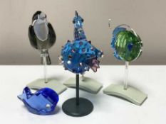 Five Swarovski crystal ornaments - Fish, puffer fish, sea horse,