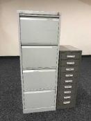 A Bisley metal four drawer filing cabinet together with a ten drawer metal index chest