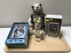 A tray of Steiff miniature rabbit, mid twentieth century monkey toy, little grey rabbit music box,