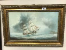 P Wintrip : Boat in stormy seas, oil on board, signed, 44 cmk x 26 cm, framed.