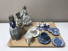 A tray of Lladro figurine girl in flowing dress (a/f), Spanish figure,