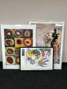 A framed Vasily Kandinsky museum art poster together with one other framed poster and Salvador Dali
