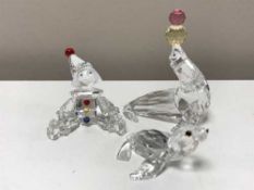 Three Swarovski crystal ornaments - Seal balancing balls on nose,