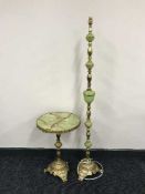 A gilt and onyx standard lamp together with matching wine table