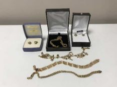 A collection of 9ct gold jewellery including a charm bracelet, 20.