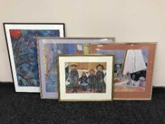 A framed Marc Chagall print - Circus Performers together with three impressionist study prints