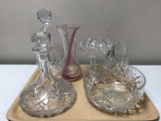 A tray containing lead crystal including a Royal Doulton water jug,