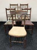 Two pairs of Victorian inlaid mahogany bedroom chairs together with one other (5)