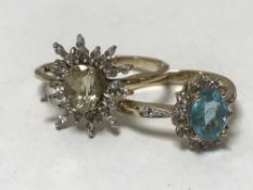 Two 9ct gold dress rings set with gemstones, 4.8g.