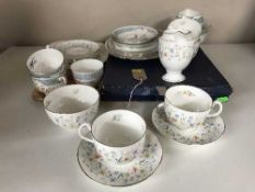 A tray of part Doulton Paula tea service, Coalport English Gardens tea service,