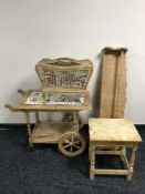A blonde oak kitchen trolley, stool,