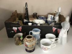 A pair of mid 20th century floral curtains, a pottery planter,