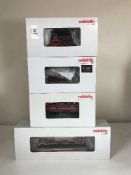 Four Marklin assorted passenger car sets 37043, 36080, 36741 and 39192 - H O Scale, all parts boxed.
