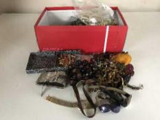 A box of costume jewellery and a quantity of lady's watches