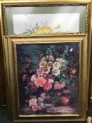Five large gilt framed prints of flowers