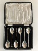 A set of six cased silver teaspoons, Birmingham marks,