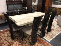 A Barker and Stonehouse marble dining table and a set of eight high gloss dining chairs