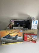 A box of plastic model kits - Star Trek Klingon Cruiser, air craft,