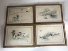 Four framed limited edition prints depicting gun dogs