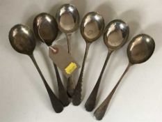 A set of six silver soup spoons, 13.