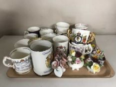 A tray of commemorative china,