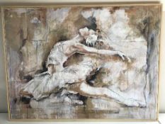 A pine framed canvas of a ballet dancer