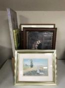 A box of pictures and wall canvases etc