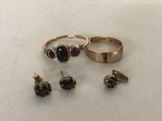 A 9ct gold ring set with amethysts and another 9ct gold ring, 3.