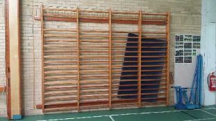 Six gymnasium wooden ladder wall systems comprising of 4 x six-ladder units each approximately 5.