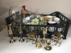 Three boxes of table cutlery, tea china, anniversary clock, glass ware,