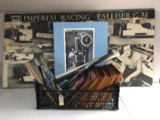 A large framed Imperial Racing Palliser G-M montage and a box of framed prints & black and white